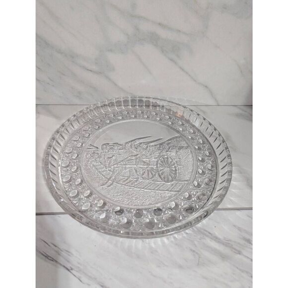 EAPG 1887 Currier & Ives Balky Mule Clear Glass Tray Flint Glass Co-operative - Picture 1 of 9